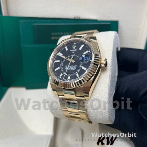 Rolex Sky-Dweller 326938 Yellow Gold Black Dial 42mm Mens Replica Watch