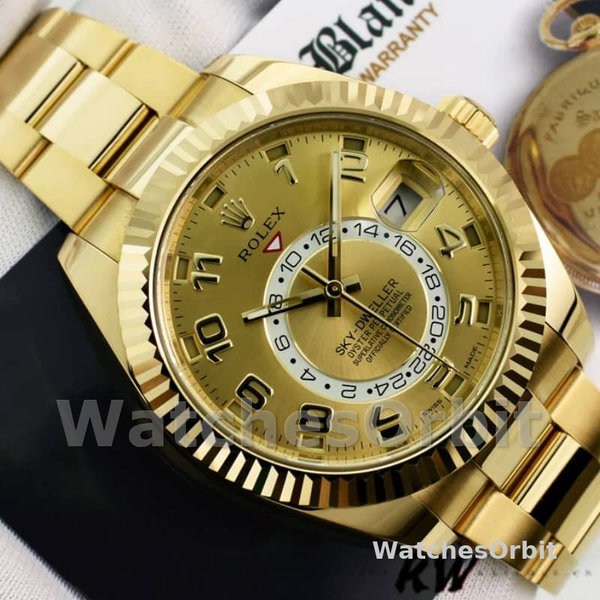 Rolex Sky-Dweller 326938 Yellow Gold Champagne Arabic Dial 42mm Mens Replica Watch