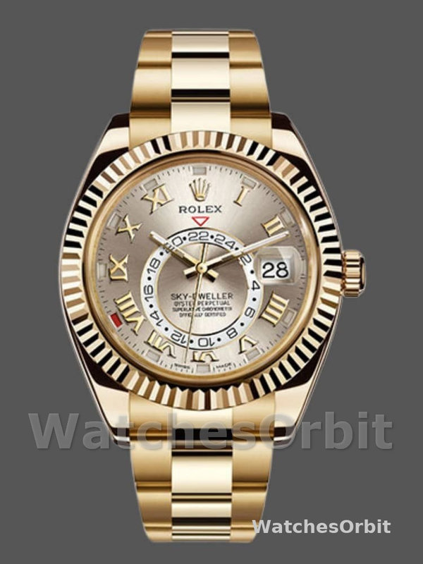Rolex Sky-Dweller 326938 Yellow Gold Silver Dial 42mm Mens Replica Watch