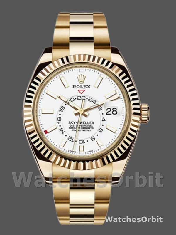 Rolex Sky-Dweller 326938 Yellow Gold White Dial 42mm Mens Replica Watch