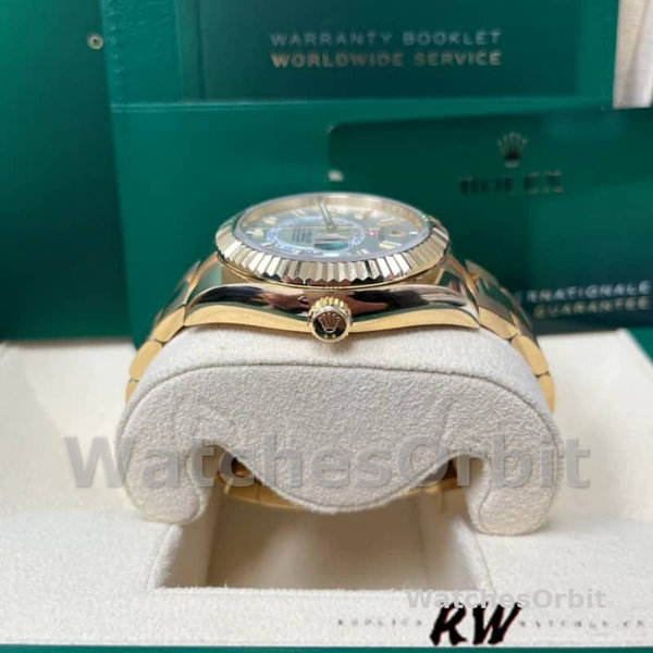Rolex Sky-Dweller 326938 Yellow Gold White Dial 42mm Mens Replica Watch