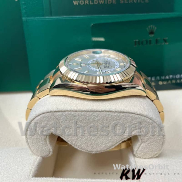 Rolex Sky-Dweller 326938 Yellow Gold White Dial 42mm Mens Replica Watch