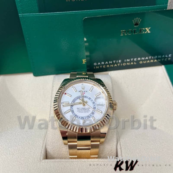 Rolex Sky-Dweller 326938 Yellow Gold White Dial 42mm Mens Replica Watch