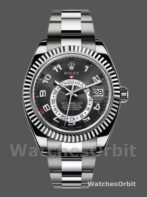 Rolex Sky-Dweller 326939 Fluted Bezel Black Dial 42MM Mens Replica Watch