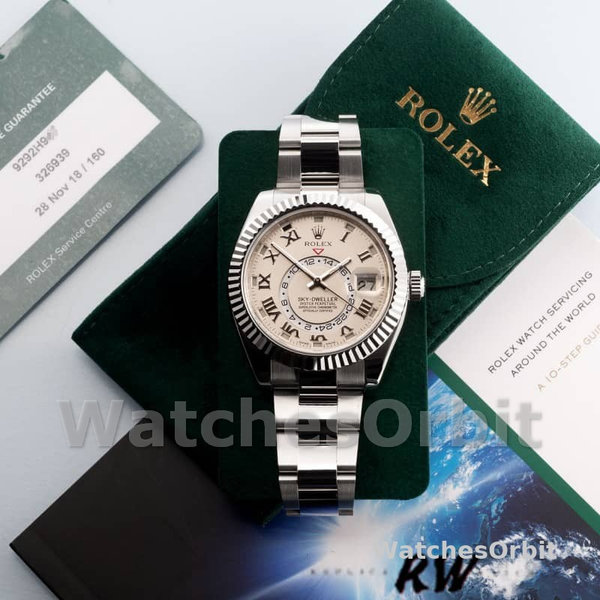 Rolex Sky-Dweller 326939 Fluted Bezel Ivory Dial 42MM Mens Replica Watch
