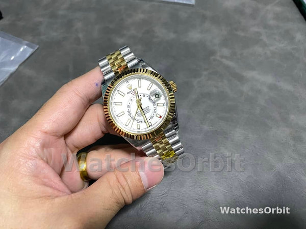 Rolex Sky Dweller 42 White Dial Yellow Gold Stainless Steel Jubilee 336933 0006