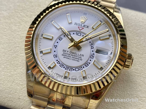 Rolex Sky Dweller 42 Yellow Gold GMT White Dial Jubilee Style M336938 0006 Men's Watch