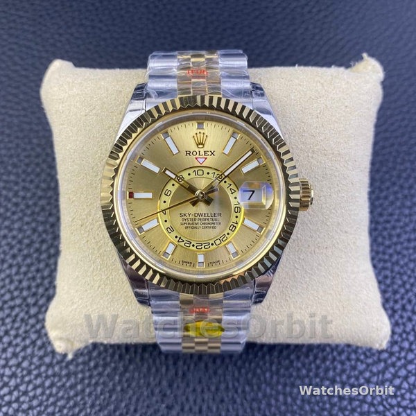 Rolex Sky Dweller 42mm Champagne Dial Stick Markers Jubilee M336933 0002 Men's Watch