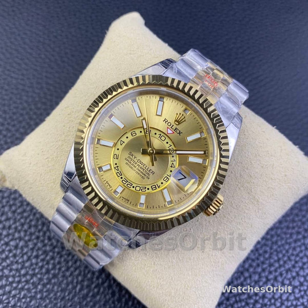 Rolex Sky Dweller 42mm Champagne Dial Stick Markers Jubilee M336933 0002 Men's Watch