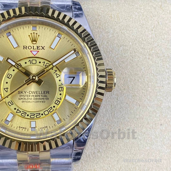 Rolex Sky Dweller 42mm Champagne Dial Stick Markers Jubilee M336933 0002 Men's Watch