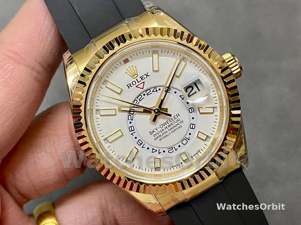 Rolex Sky Dweller m336238 0003 Yellow Gold White Dial 42mm Mens Replica Watch