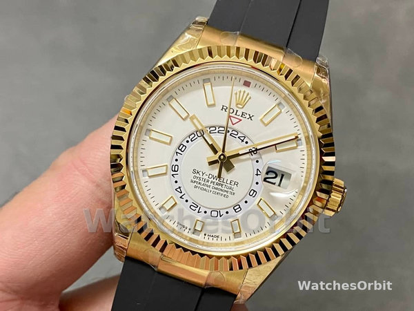 Rolex Sky Dweller m336238 0003 Yellow Gold White Dial 42mm Mens Replica Watch
