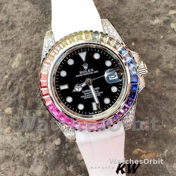 Rolex Submariner 116610 Black Dial White Rubber strap 40mm Mens Replica Watch