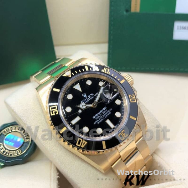 Rolex Submariner 116618 Yellow Gold Black Dial 40mm Mens Replica Watch