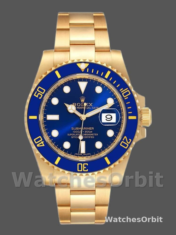 Rolex Submariner 116618 Yellow Gold Blue Dial 40mm Mens Replica Watch