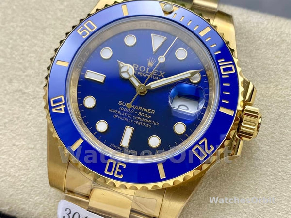 Rolex Submariner 116618 Yellow Gold Blue Dial 40mm Mens Replica Watch