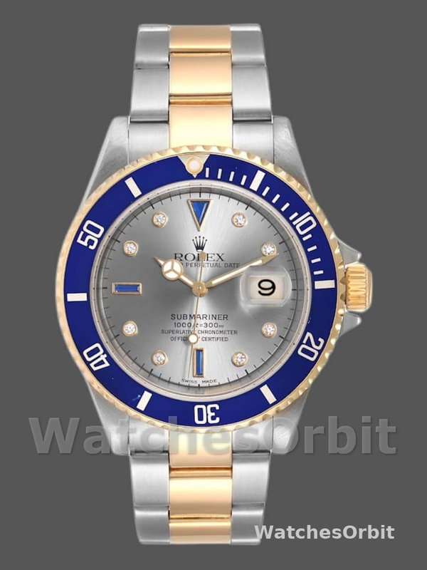 Rolex Submariner 16613 Steel Gold Diamond Sapphire Serti Dial 40mm Mens Replica Watch