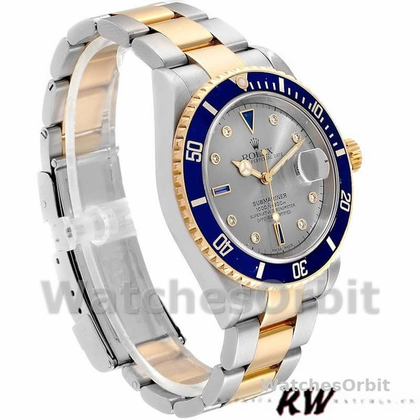 Rolex Submariner 16613 Steel Gold Diamond Sapphire Serti Dial 40mm Mens Replica Watch