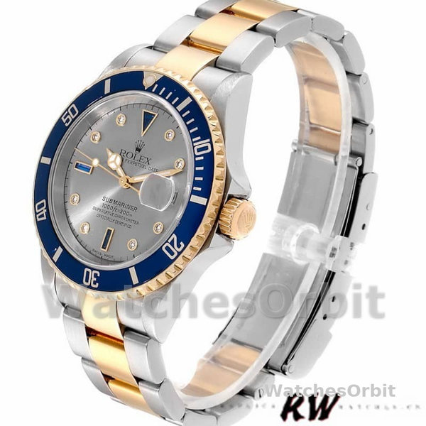 Rolex Submariner 16613 Steel Gold Diamond Sapphire Serti Dial 40mm Mens Replica Watch