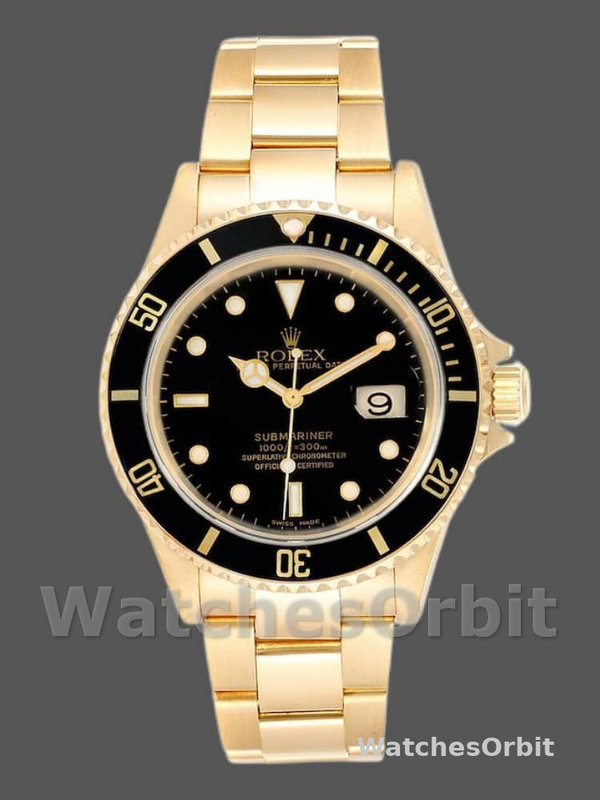 Rolex Submariner 16618 Yellow Gold Black Dial 40mm Mens Replica Watch