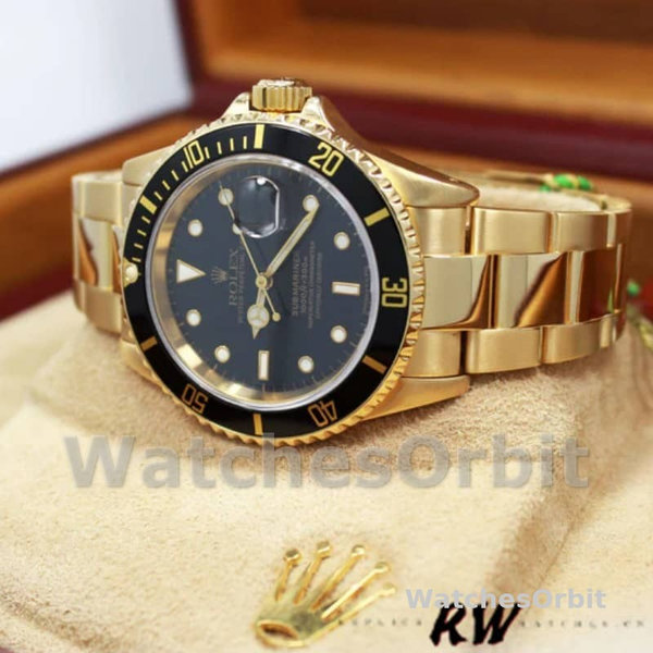 Rolex Submariner 16618 Yellow Gold Black Dial 40mm Mens Replica Watch
