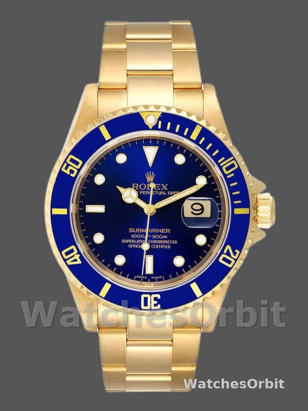 Rolex Submariner 16618 Yellow Gold Blue Dial 40mm Mens Replica Watch