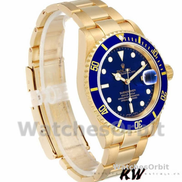 Rolex Submariner 16618 Yellow Gold Blue Dial 40mm Mens Replica Watch