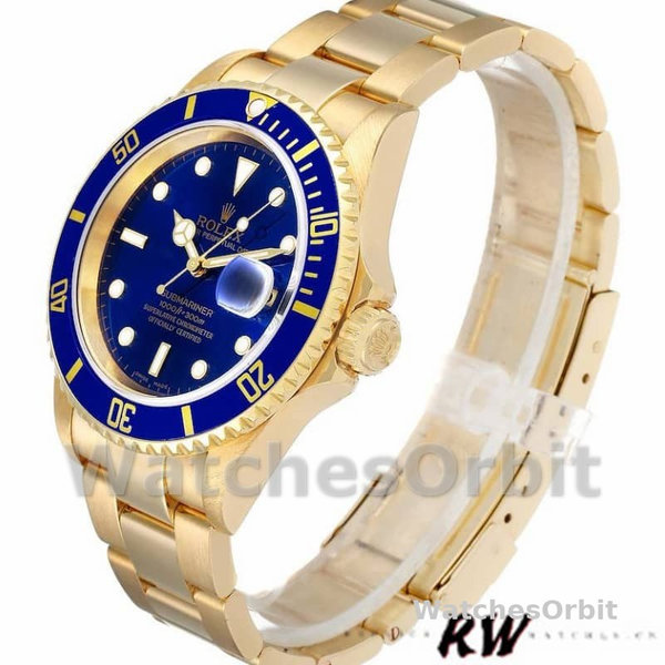 Rolex Submariner 16618 Yellow Gold Blue Dial 40mm Mens Replica Watch