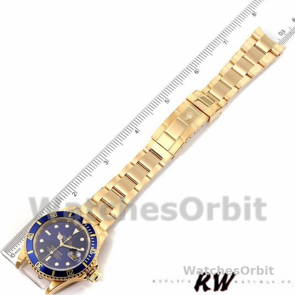 Rolex Submariner 16618 Yellow Gold Blue Dial 40mm Mens Replica Watch