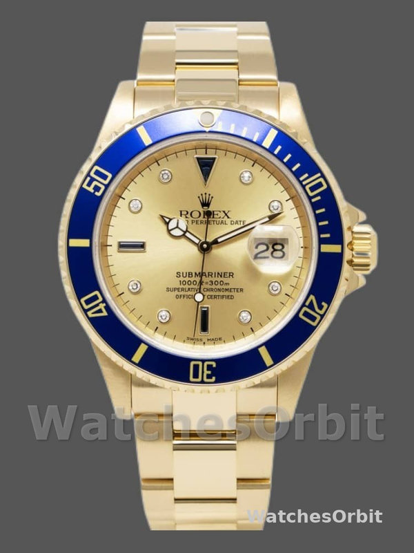 Rolex Submariner 16618 Yellow Gold Champagne Dial 40mm Mens Replica Watch