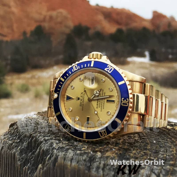 Rolex Submariner 16618 Yellow Gold Champagne Dial 40mm Mens Replica Watch
