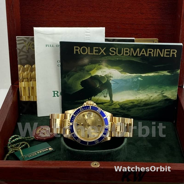 Rolex Submariner 16618 Yellow Gold Champagne Dial 40mm Mens Replica Watch