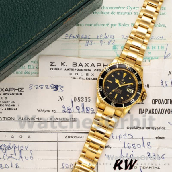 Rolex Submariner 1680/8 Black dial Yellow Gold 40mm Mens Replica Watch