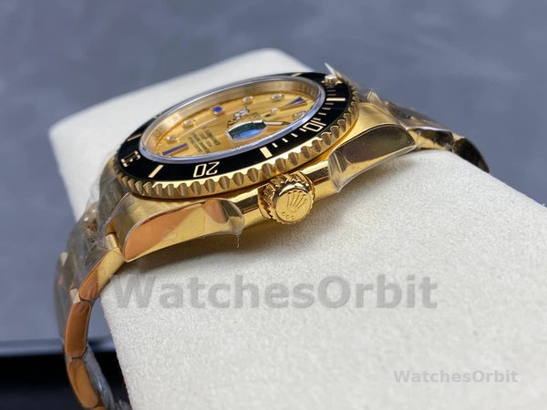 Rolex Submariner 40 18k Champagne Diamond Dial Black Bezel 16613T Gold Watch