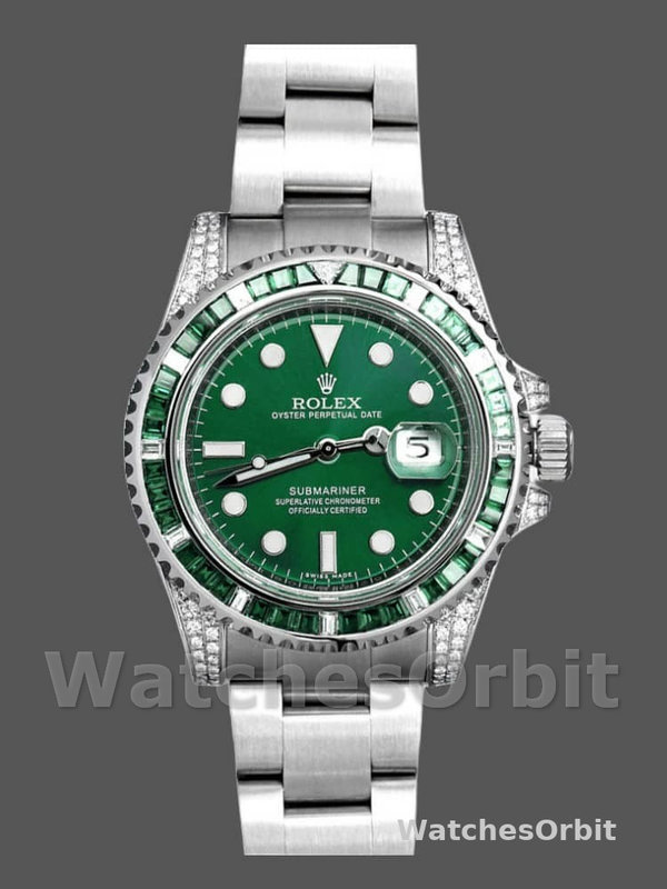 Rolex Submariner Date 116610LN Custom Diamond Stainless Steel Green Dial 40MM Mens Replica Watch