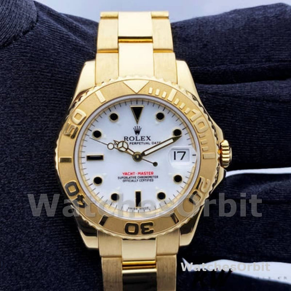 Rolex Yacht-Master 168628 White Dial Yellow Gold 35MM Unisex Replica Watch