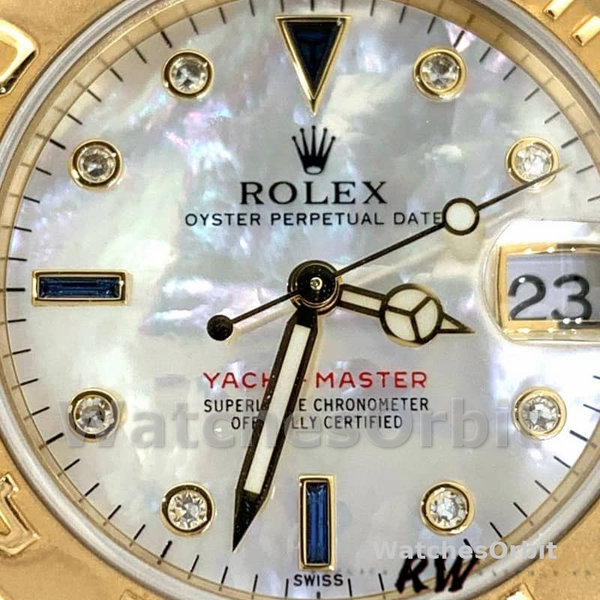 Rolex Yacht-Master 168628 White MOP Dial Yellow Gold 35MM Unisex Replica Watch