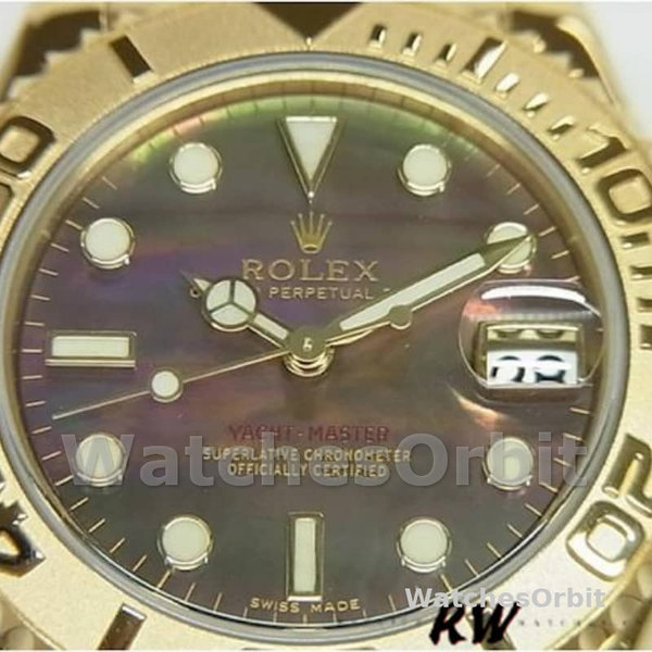 Rolex Yacht-Master 169628 Yellow Gold Black MOP Dial 29MM Lady Replica Watch