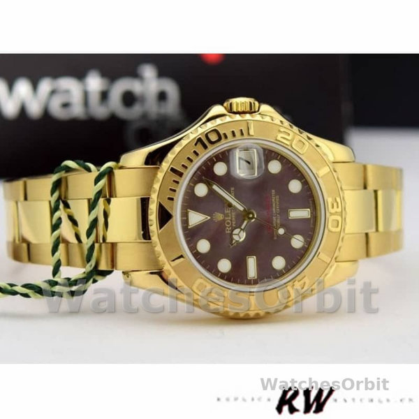 Rolex Yacht-Master 169628 Yellow Gold Black MOP Dial 29MM Lady Replica Watch