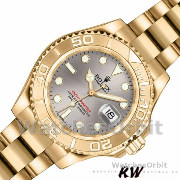 Rolex Yacht-Master 169628 Yellow Gold Grey Dial 29MM Lady Replica Watch