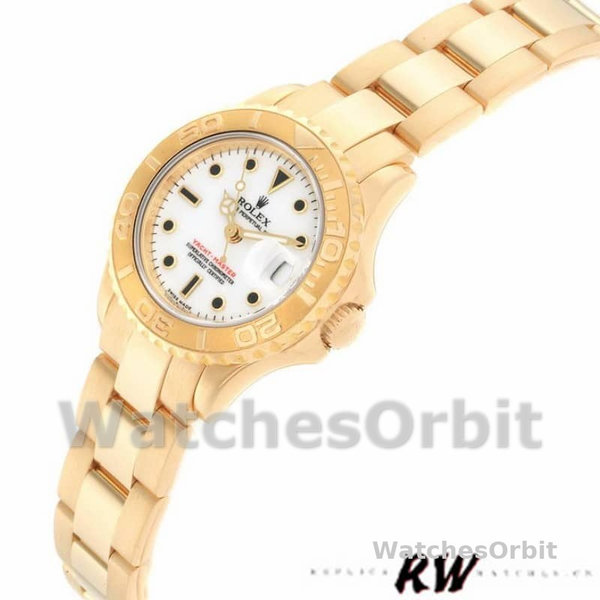 Rolex Yacht-Master 169628 Yellow Gold White Dial 29MM Lady Replica Watch